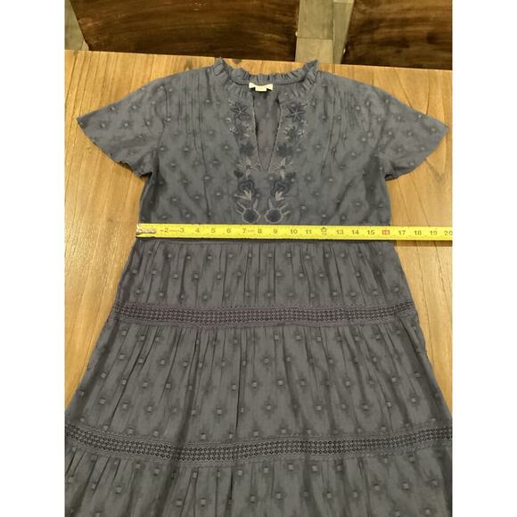 Sundance Tiered eyelet cotton scallop hem boho short sleeve blue mini dress xs - Picture 3 of 14